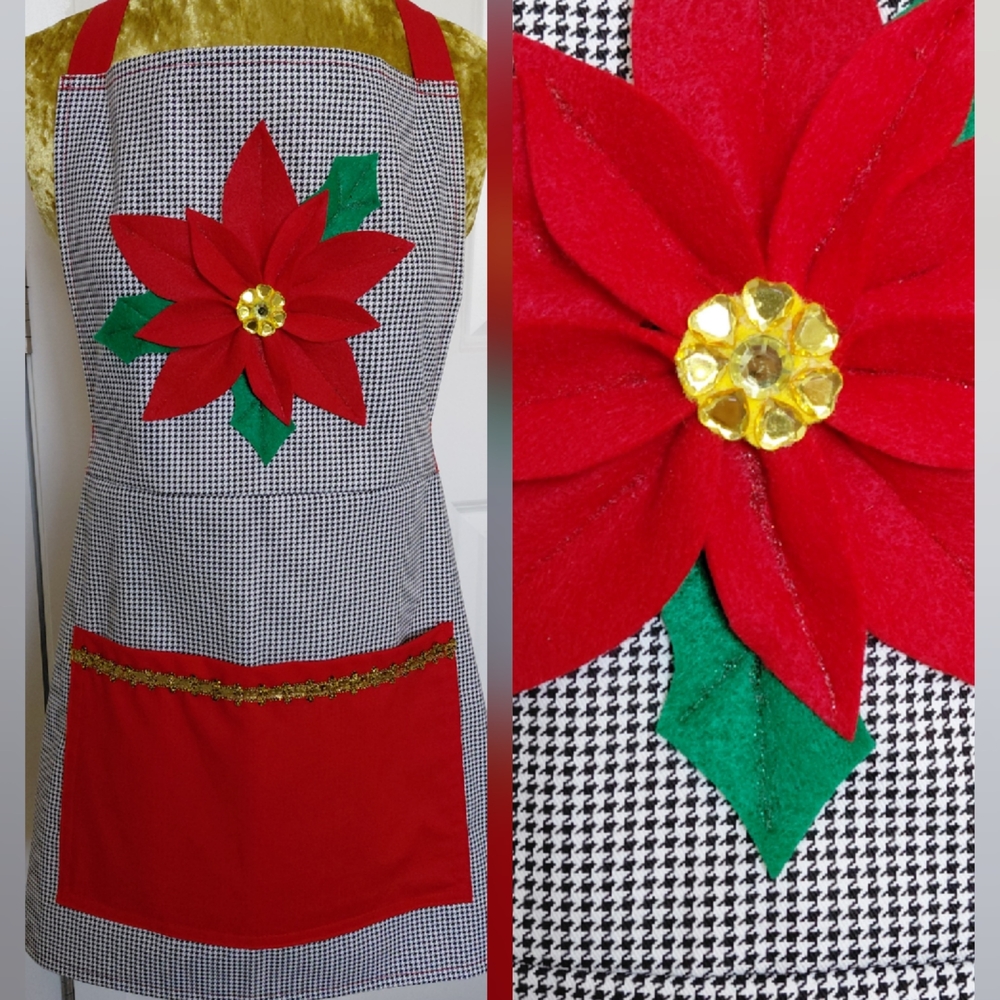 Festive Red Poinsettia Apron